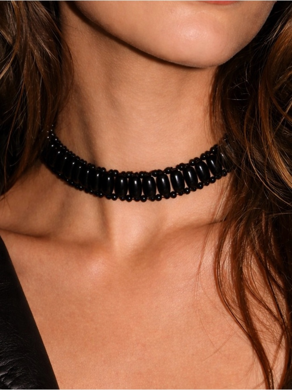 Black Coral Choker Necklace Y2K Adjustable Beaded Statement